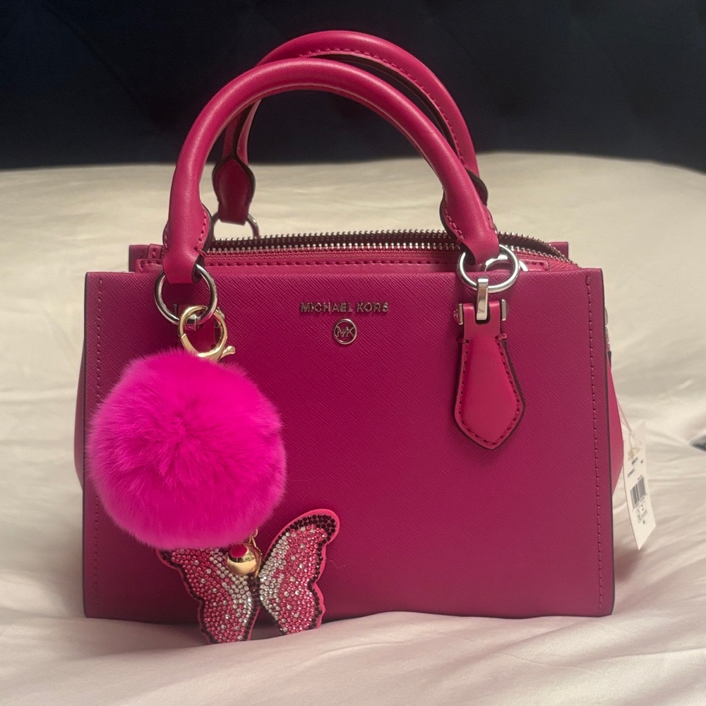 Michael Kors Fuchsia Satchel with Butterfly Charm